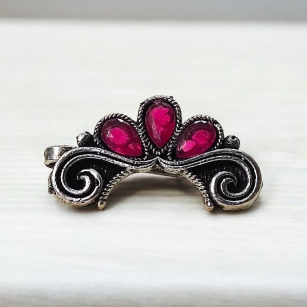 Silver Plated Marathi Nath | Best Press Nosepin in Maharashtrian Style - "Pink"