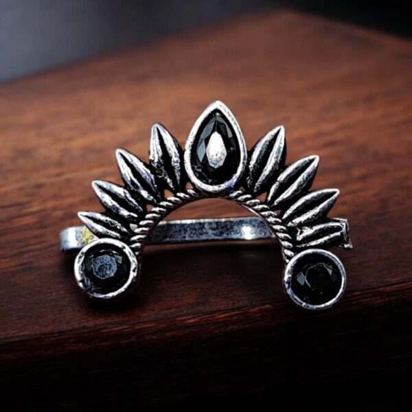 Marathi Nath | Unique Oxidised Silver Plated Press Nosepin For Girls - "Black"