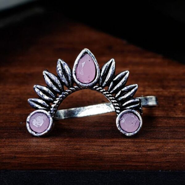 Marathi Nath | Unique Oxidised Silver Plated Press Nosepin For Girls - "Babypink"