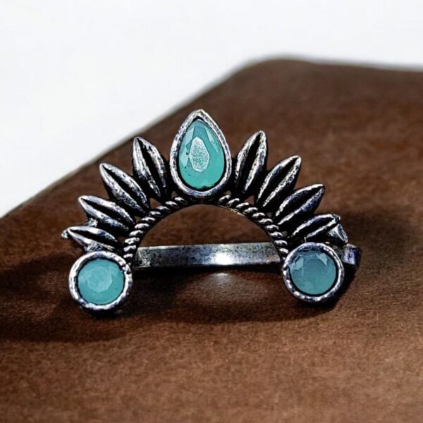 Marathi Nath | Unique Oxidised Silver Plated Press Nosepin For Girls - "Mint"