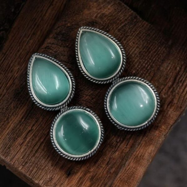 Adorable Dual Monalisa Stone Silver Look Like Earrings for Girls - "Mint"