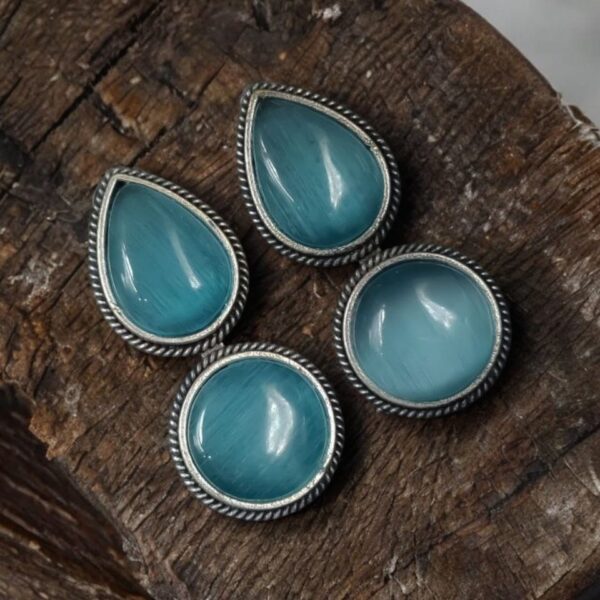 Adorable Dual Monalisa Stone Silver Look Like Earrings for Girls - "Aqua"