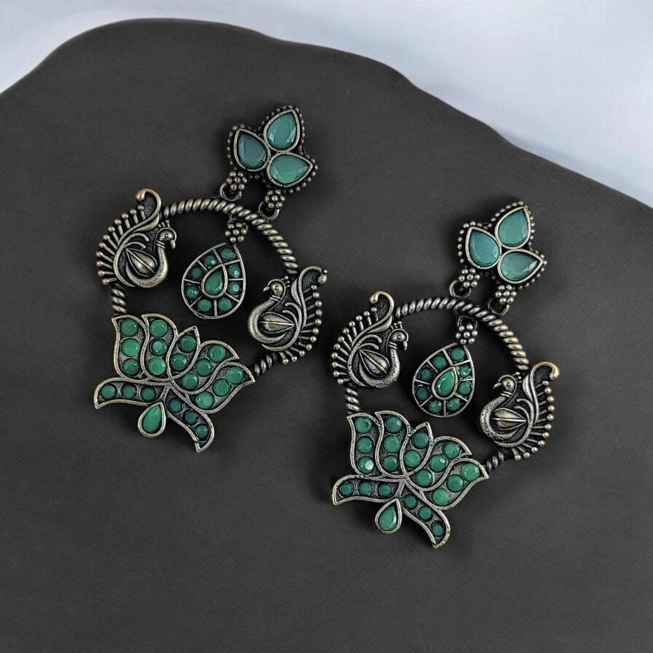 Peacock Design Earrings | Unique Stone Work Dangler Stud Jewelry - Image 9