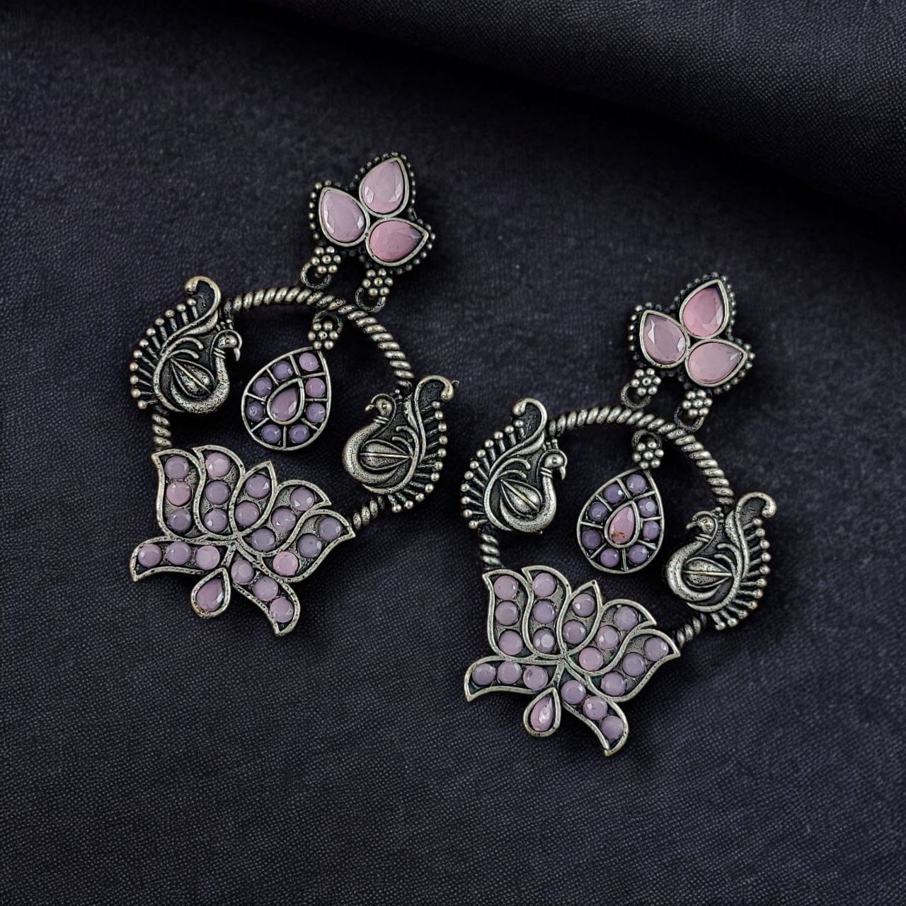 Peacock Design Earrings | Unique Stone Work Dangler Stud Jewelry - Image 6