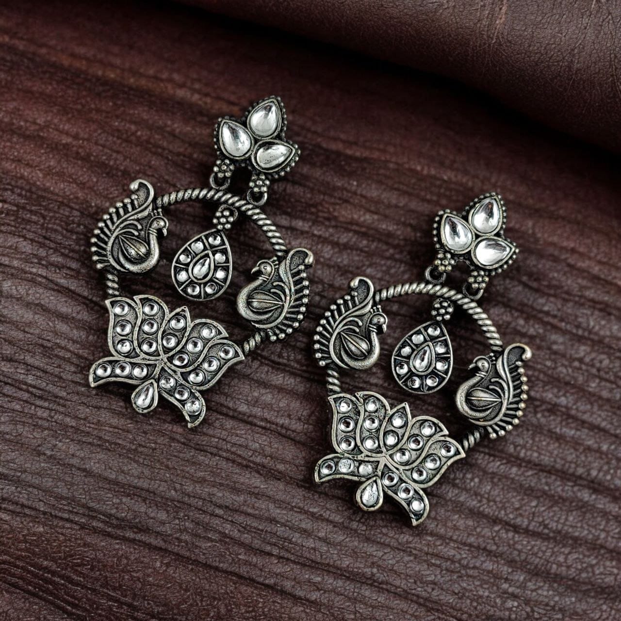 Peacock Design Earrings | Unique Stone Work Dangler Stud Jewelry - Image 5