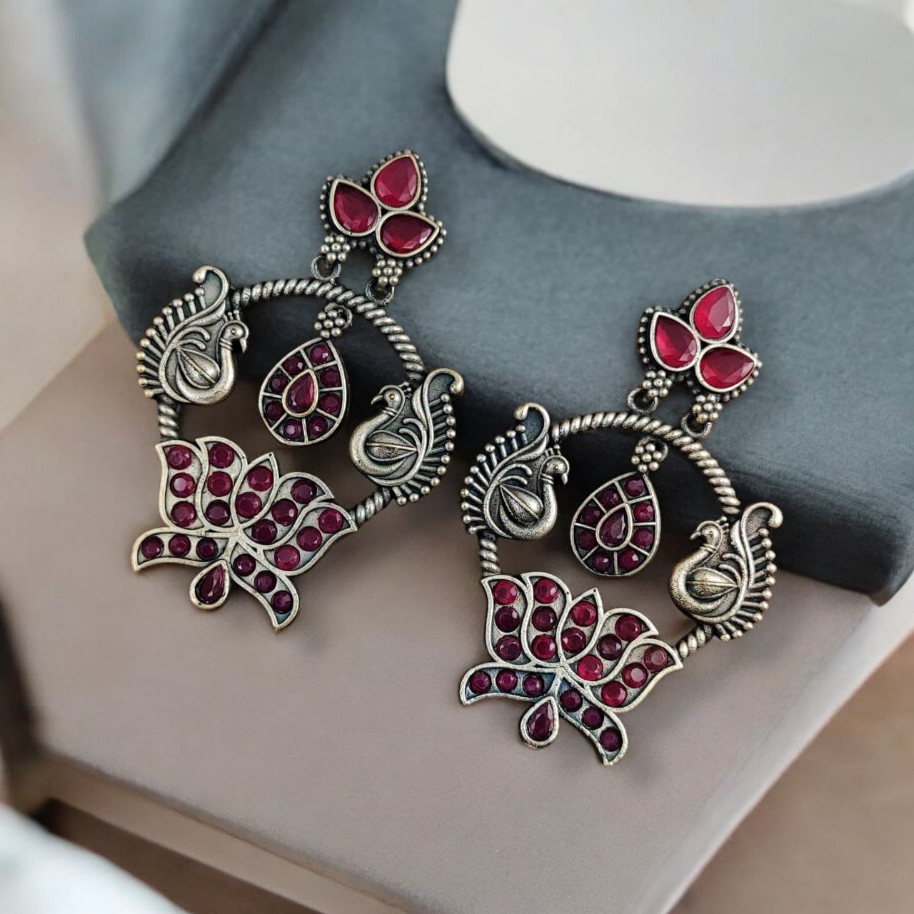 Peacock Design Earrings | Unique Stone Work Dangler Stud Jewelry