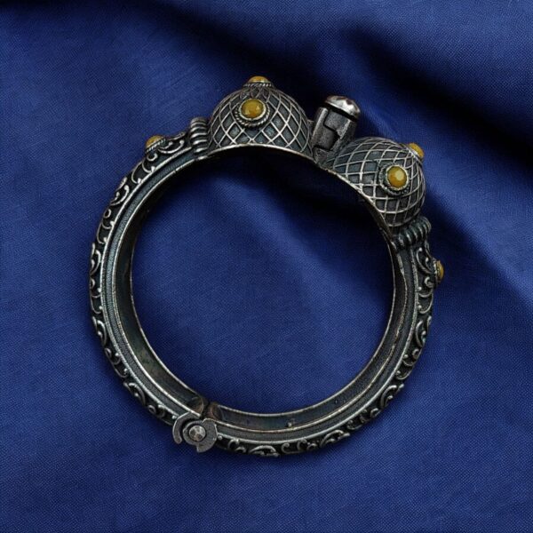 Antique Silver Bracelet | Oxidized Kada with Stone Work | Best Openable Bangle - "Yellow"