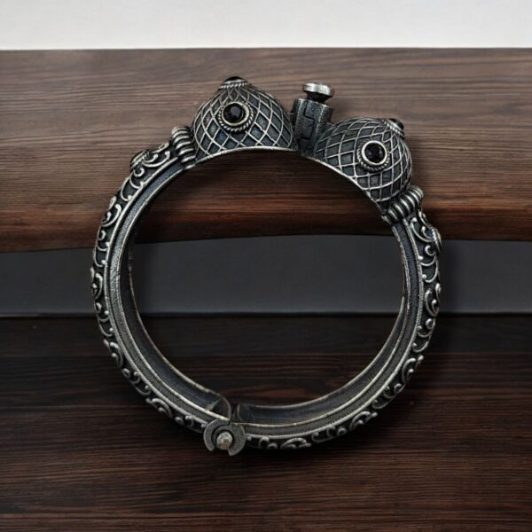 Antique Silver Bracelet | Oxidized Kada with Stone Work | Best Openable Bangle - "Black"