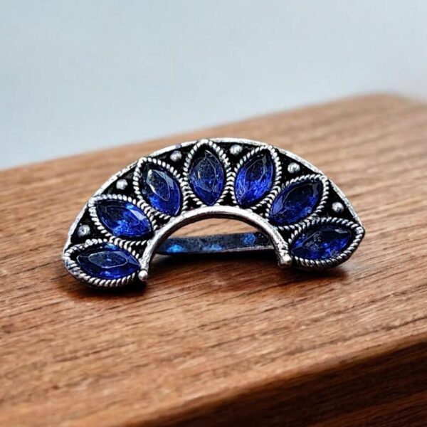 Marathi Nath | Adorable Oxidised Maharashtrian Nosepin Non-Piercing - "Blue"