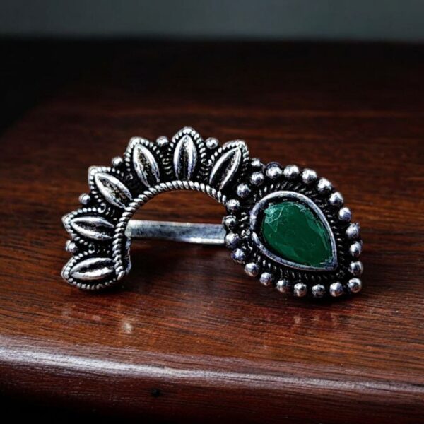 Silver Plated Marathi Nath | Best Oxidized Maharashtrian Nosepin Non-Piercing - "Green"