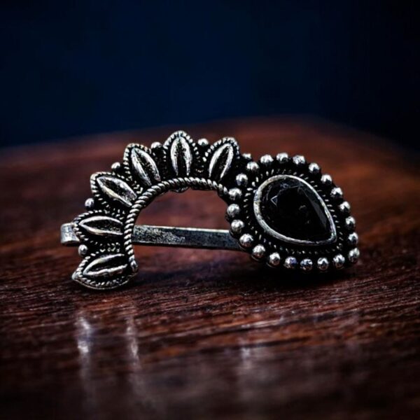 Silver Plated Marathi Nath | Best Oxidized Maharashtrian Nosepin Non-Piercing - "Black"