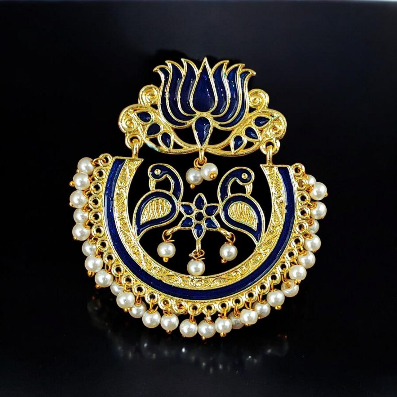 Elegant Gold Plated Earrings with Meenakari: Contemporary Lotus and Peacock Design - Image 2