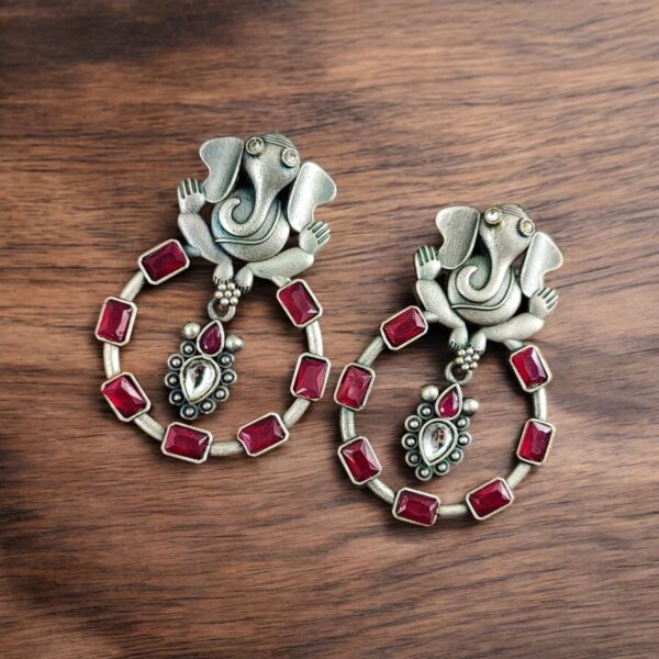 Trendy Oxidised Ganesha Earrings | Stylish Silver Replica Jewelry for Women - "Pink"