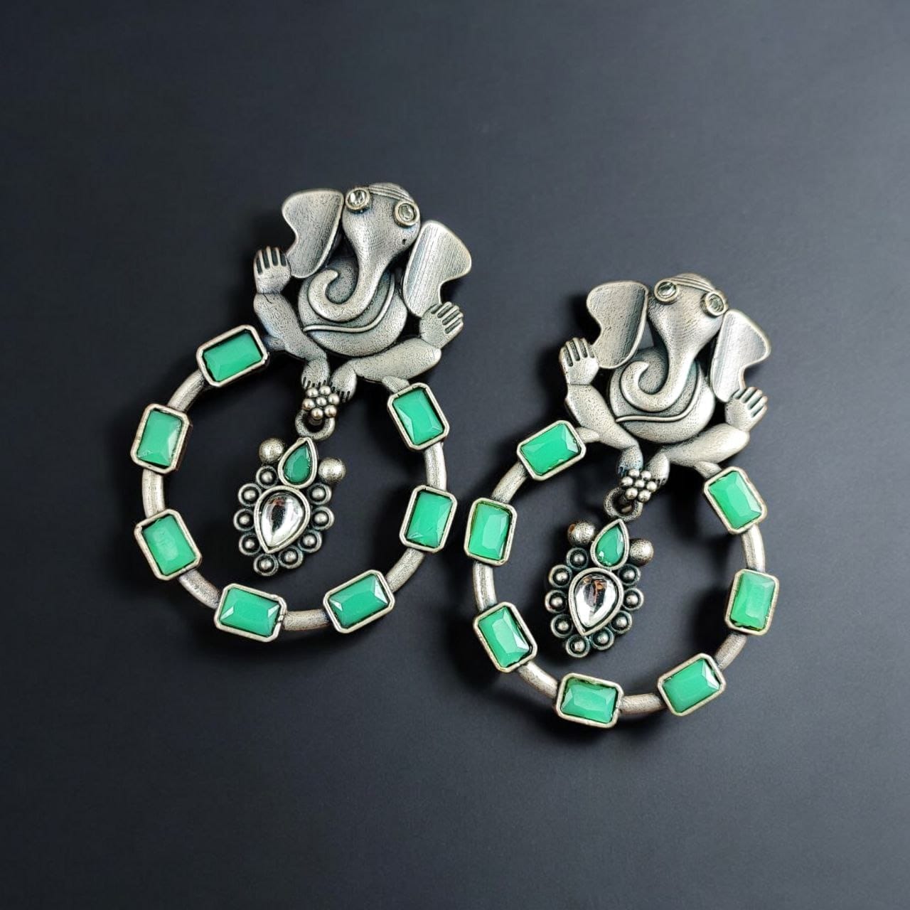 Trendy Oxidised Ganesha Earrings | Stylish Silver Replica Jewelry for Women - Image 7