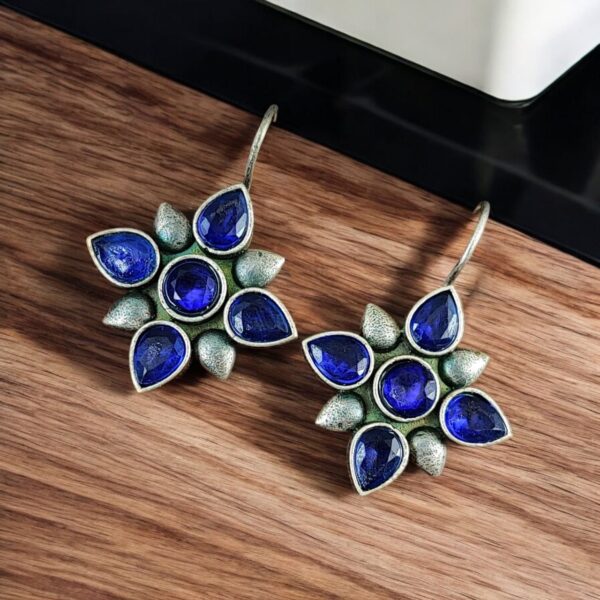 Oxidized Hook Earrings | Silver Look aLike Best-Selling Dailywear Jewelry - "Blue"