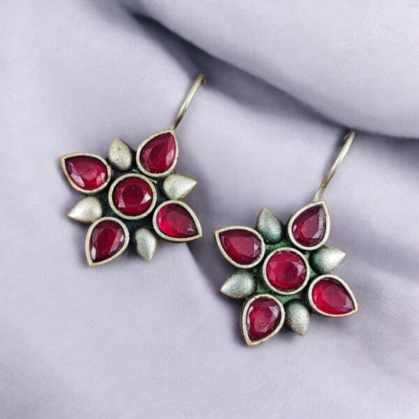 Oxidized Hook Earrings | Silver Look aLike Best-Selling Dailywear Jewelry - "Pink"