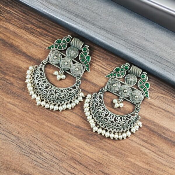 Traditional Bird Style Earrings | Buy Stone Work Dangler Stud Jewelry - "Green"