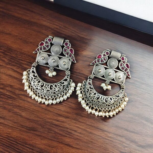 Traditional Bird Style Earrings | Buy Stone Work Dangler Stud Jewelry - "Pink"