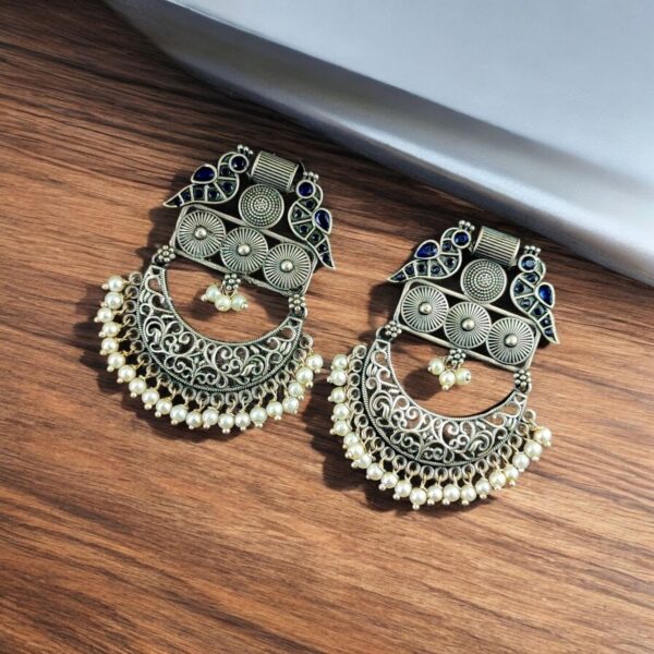 Traditional Bird Style Earrings | Buy Stone Work Dangler Stud Jewelry - "Blue"