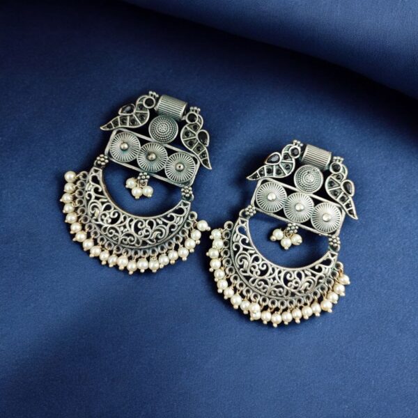 Traditional Bird Style Earrings | Buy Stone Work Dangler Stud Jewelry - "Black"