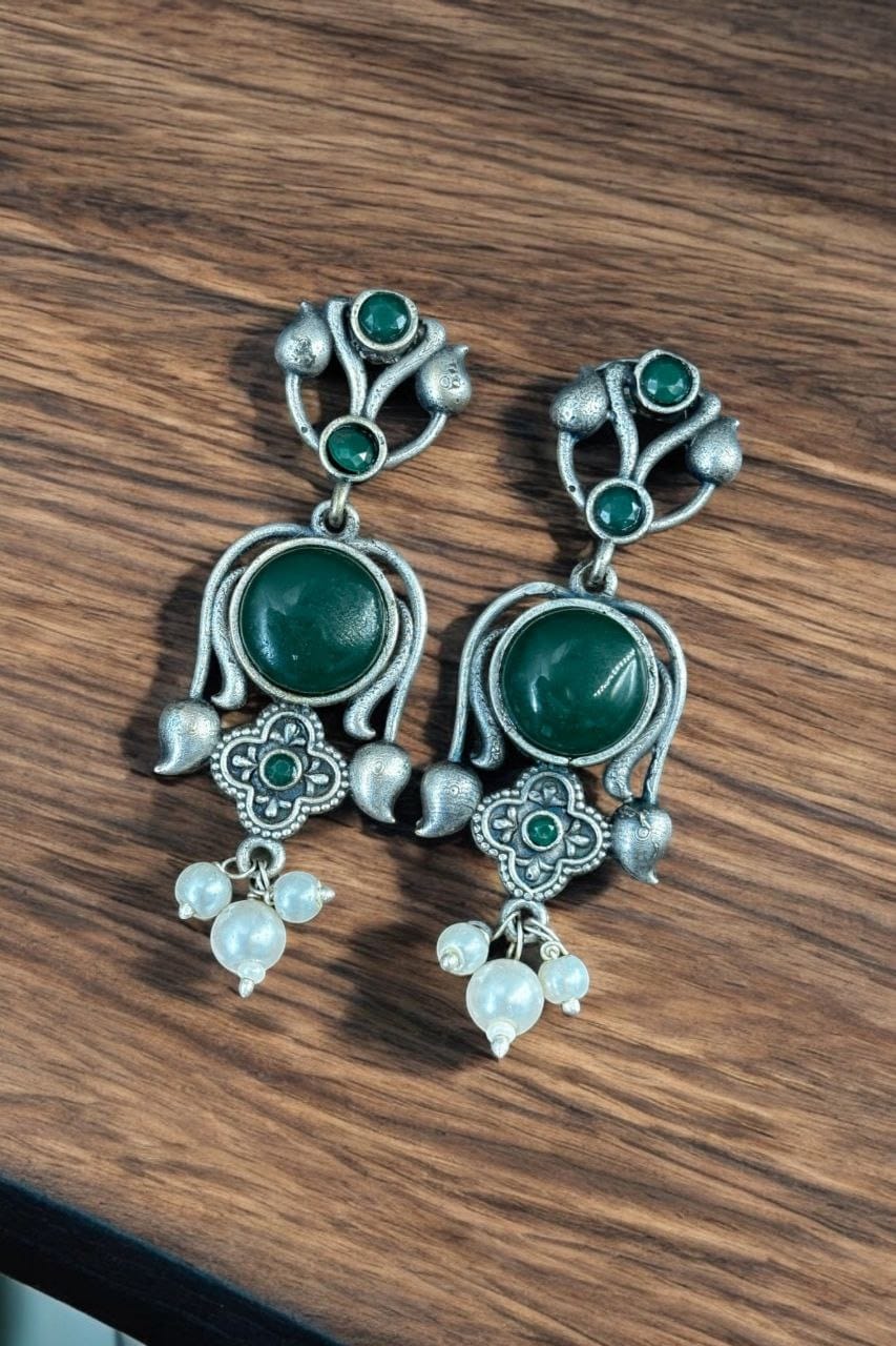 Light Weight Oxidized Silver Replica Stud Earrings | Best Silver Look Like Premium Jewelry - Image 5