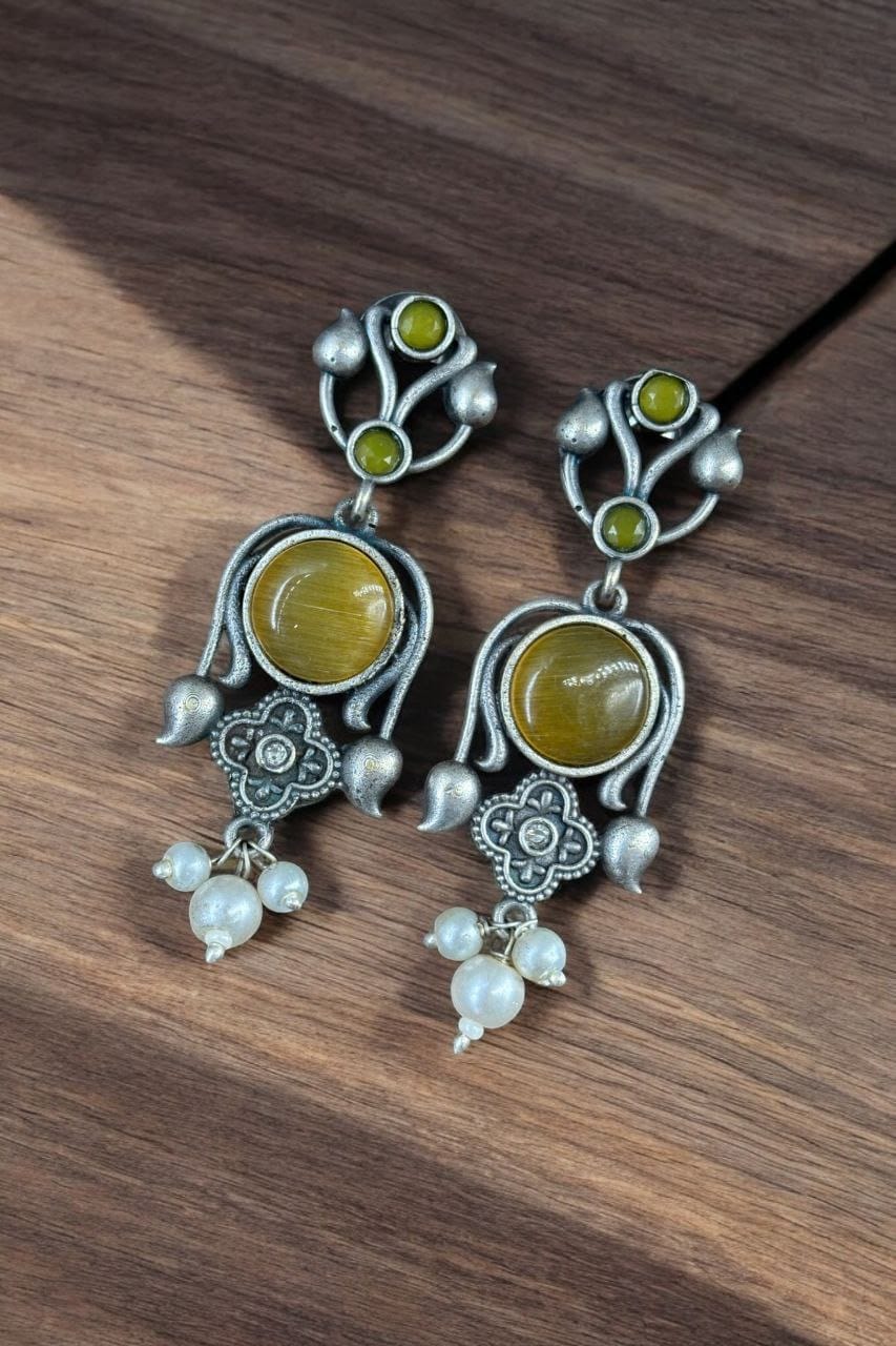 Light Weight Oxidized Silver Replica Stud Earrings | Best Silver Look Like Premium Jewelry - Image 7