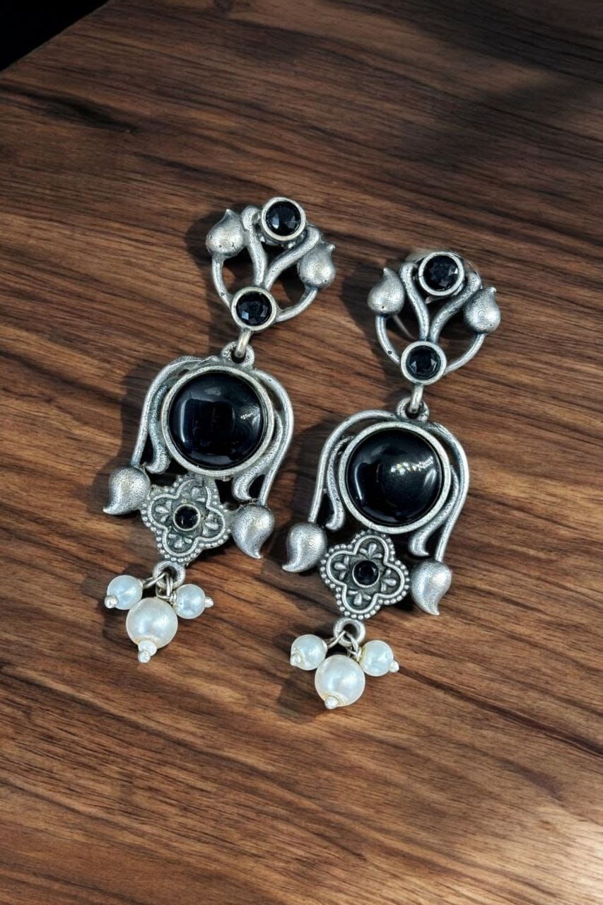 Light Weight Oxidized Silver Replica Stud Earrings | Best Silver Look Like Premium Jewelry - Image 10