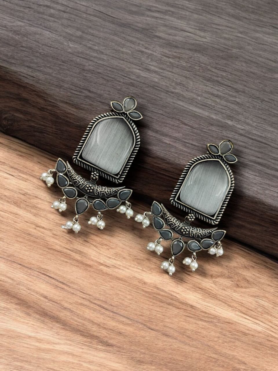 Fashionable Trendy Earrings - Best Silver Replica Jumbo Stone Dangler Earring - Image 12