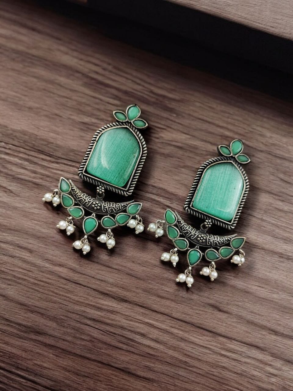 Fashionable Trendy Earrings - Best Silver Replica Jumbo Stone Dangler Earring - Image 10