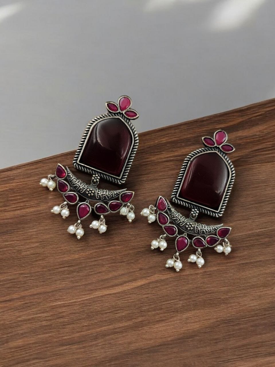 Fashionable Trendy Earrings - Best Silver Replica Jumbo Stone Dangler Earring - Image 11