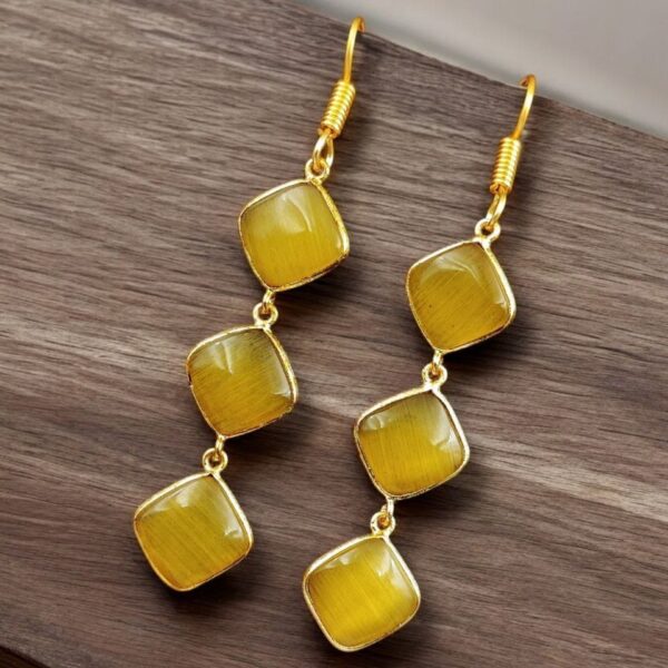 Gold-Plated Monalisa Stone Earrings | Premium Quality Best Stone Dangler Jewelry - "Yellow"
