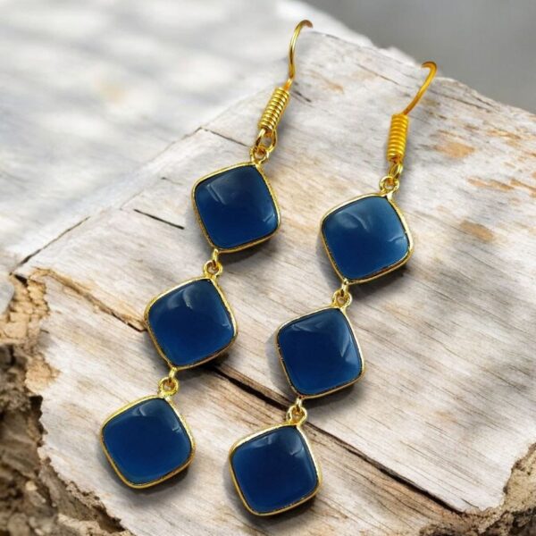Gold-Plated Monalisa Stone Earrings | Premium Quality Best Stone Dangler Jewelry - "Blue"