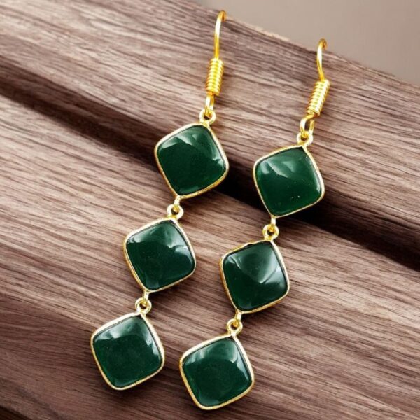 Gold-Plated Monalisa Stone Earrings | Premium Quality Best Stone Dangler Jewelry - "Green"
