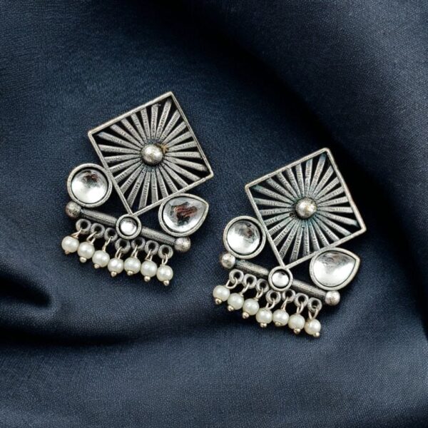 Traditional Silver Replica Stud Earrings | Best Light Weight Oxidised Jewelry - "White"