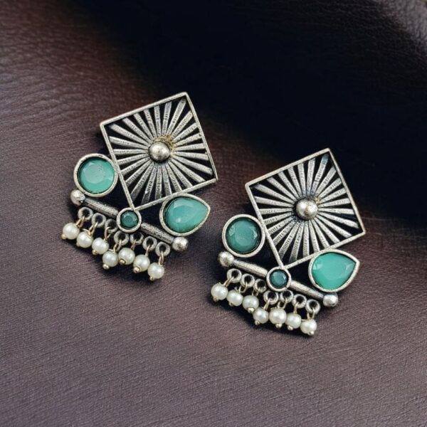 Traditional Silver Replica Stud Earrings | Best Light Weight Oxidised Jewelry - "Mint"