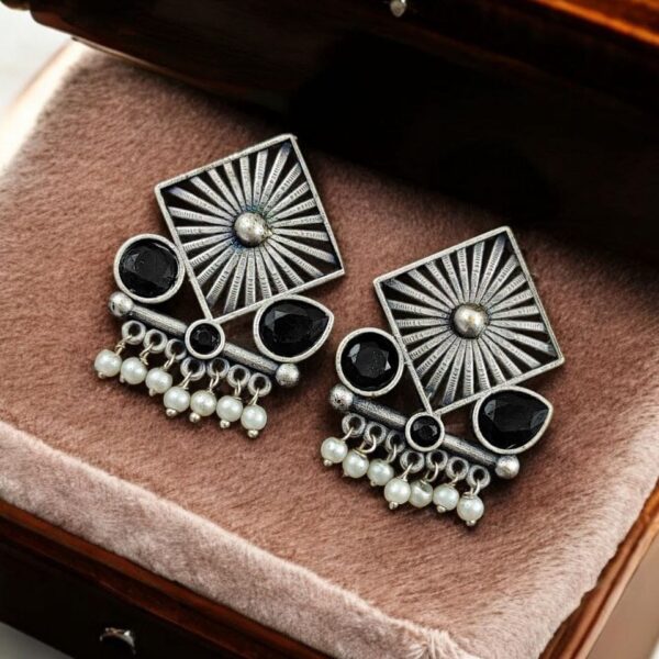 Traditional Silver Replica Stud Earrings | Best Light Weight Oxidised Jewelry - "Black"