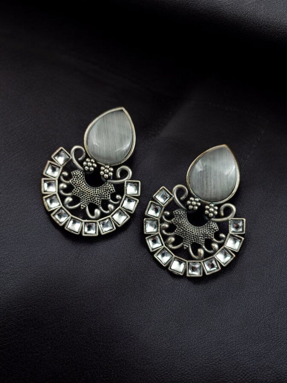 Silver Replica Monalisa Stone Stud Earrings - Premium Quality Jewellery