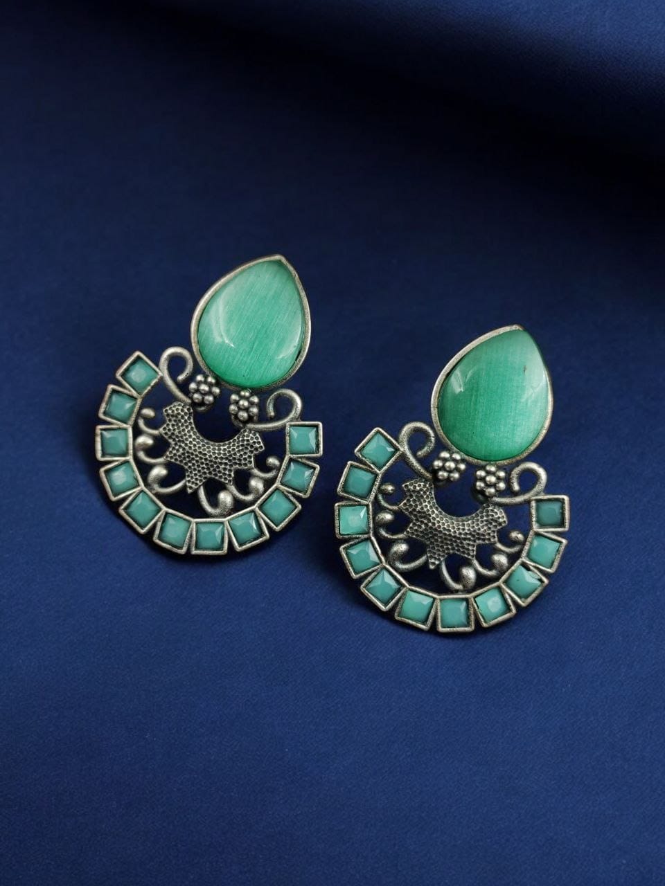 Silver Replica Monalisa Stone Stud Earrings - Premium Quality Jewellery - Image 7