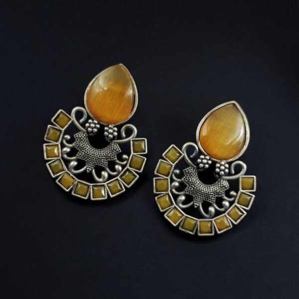 Silver Replica Monalisa Stone Stud Earrings - Premium Quality Jewellery - "Yellow"