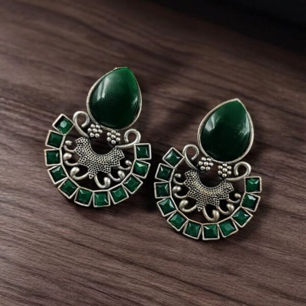 Silver Replica Monalisa Stone Stud Earrings - Premium Quality Jewellery - "Green"