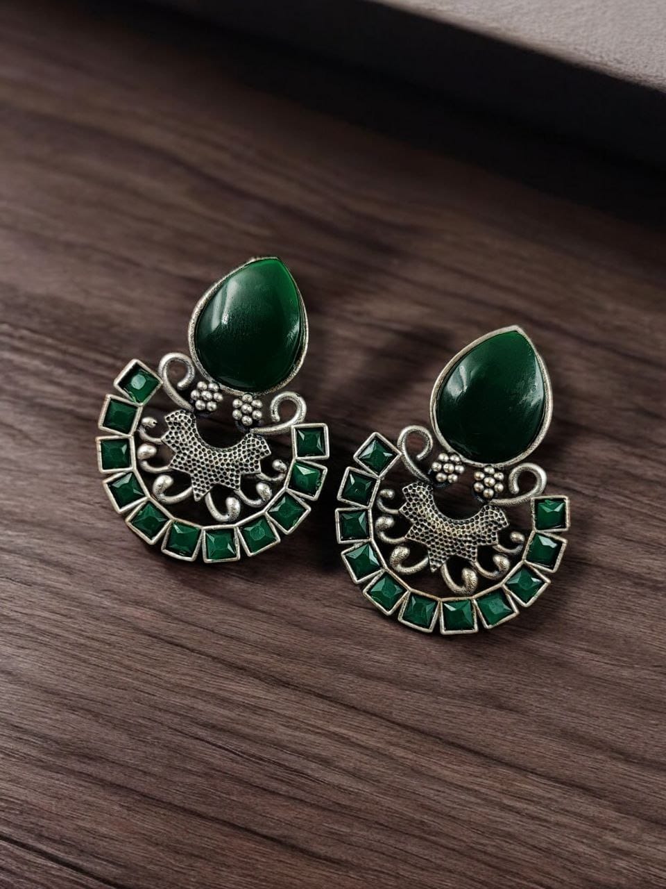 Silver Replica Monalisa Stone Stud Earrings - Premium Quality Jewellery - Image 2