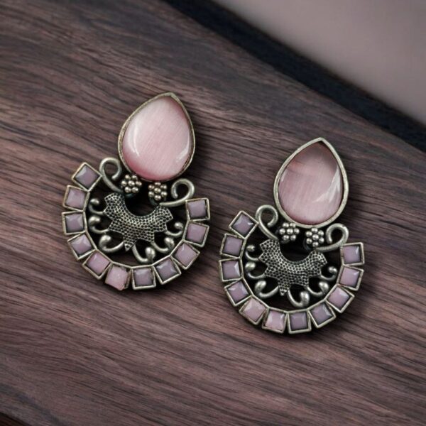 Silver Replica Monalisa Stone Stud Earrings - Premium Quality Jewellery - "Babypink"