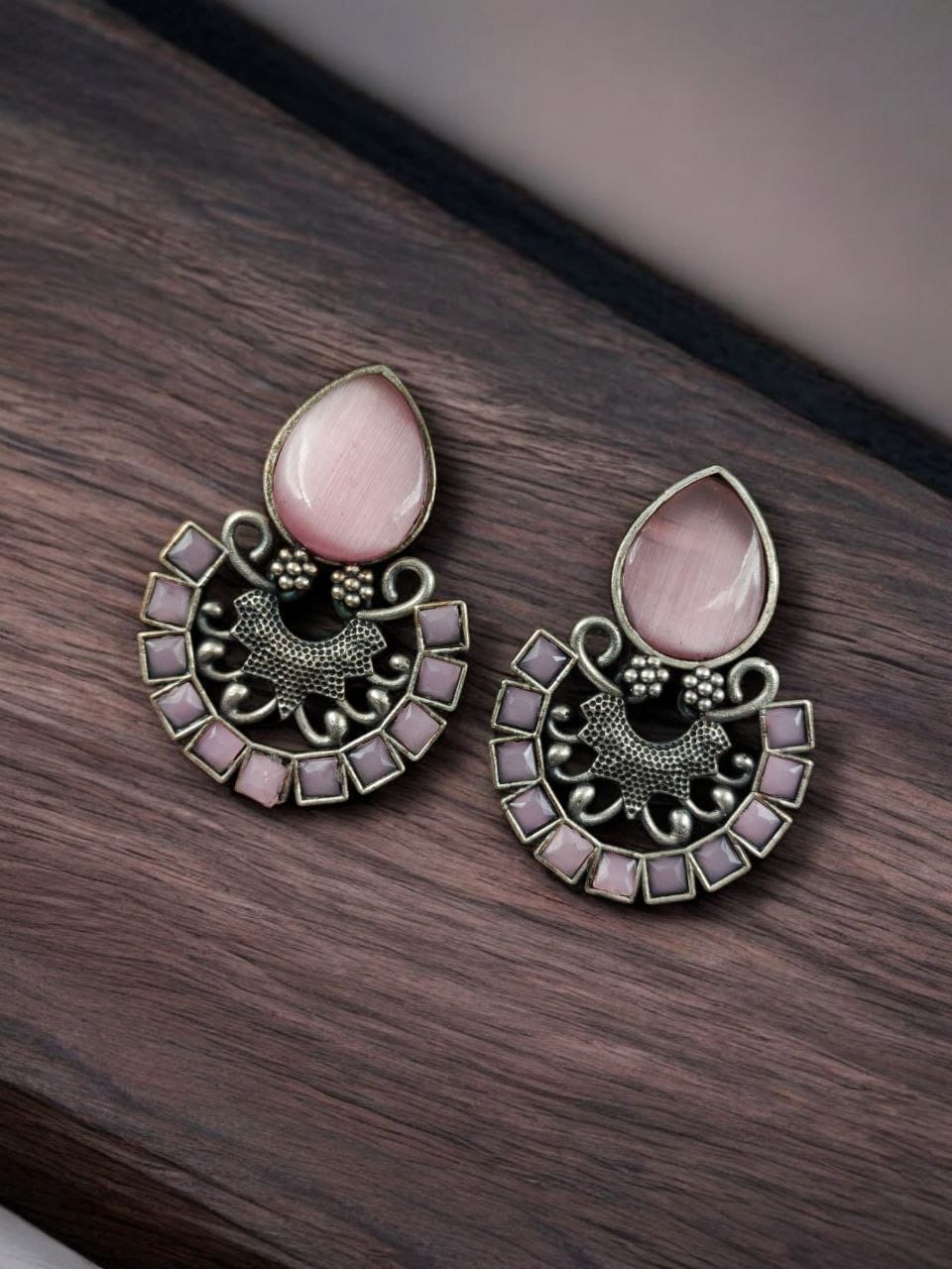Silver Replica Monalisa Stone Stud Earrings - Premium Quality Jewellery - Image 3