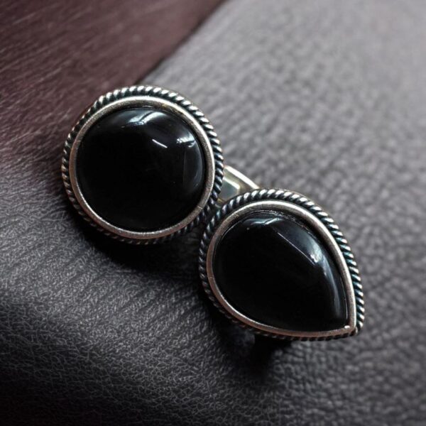 Silver Replica Ring - Oxidised Monalisa Stone Free Size Rings - "Black"