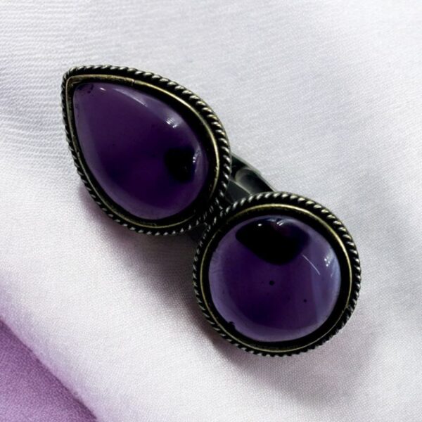 Silver Replica Ring - Oxidised Monalisa Stone Free Size Rings - "Amethyst"