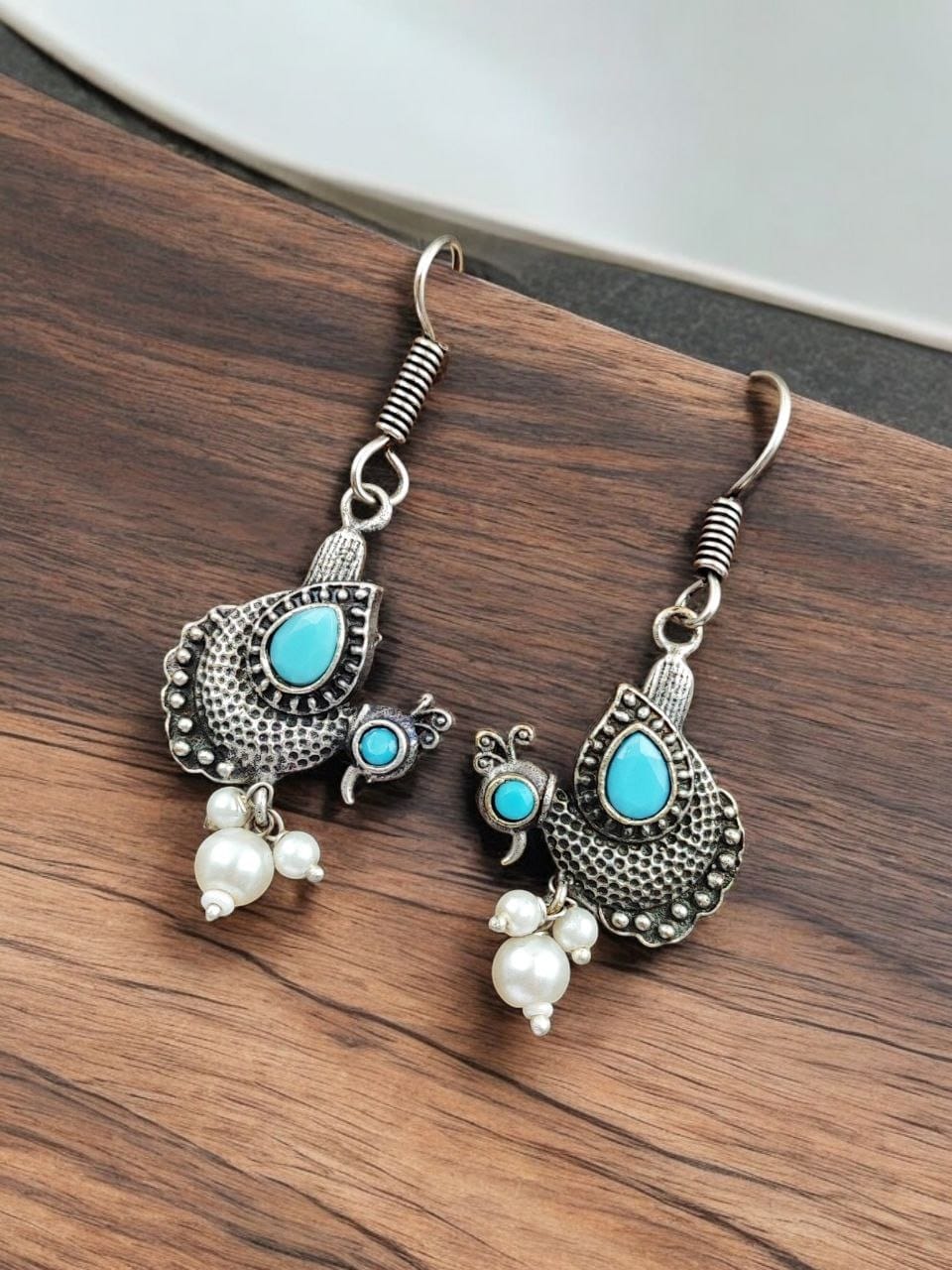 Silver Replica Peacock Hook Earrings | Best Daily Wear Oxidized Jewelry For Girls - Image 8