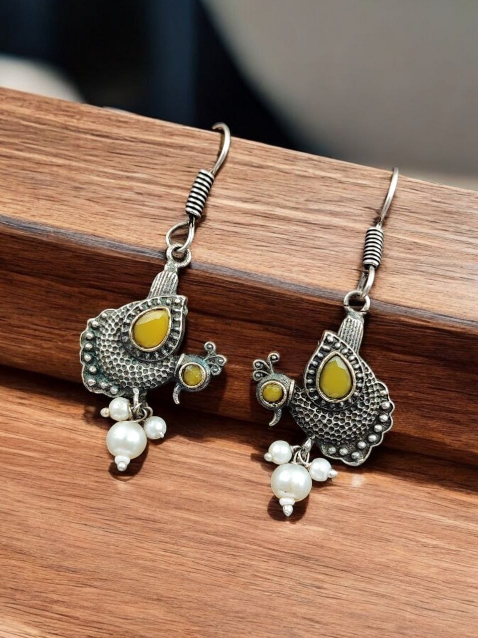 Silver Replica Peacock Hook Earrings | Best Daily Wear Oxidized Jewelry For Girls - Image 2