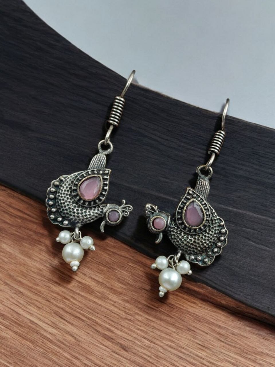 Silver Replica Peacock Hook Earrings | Best Daily Wear Oxidized Jewelry For Girls - Image 4