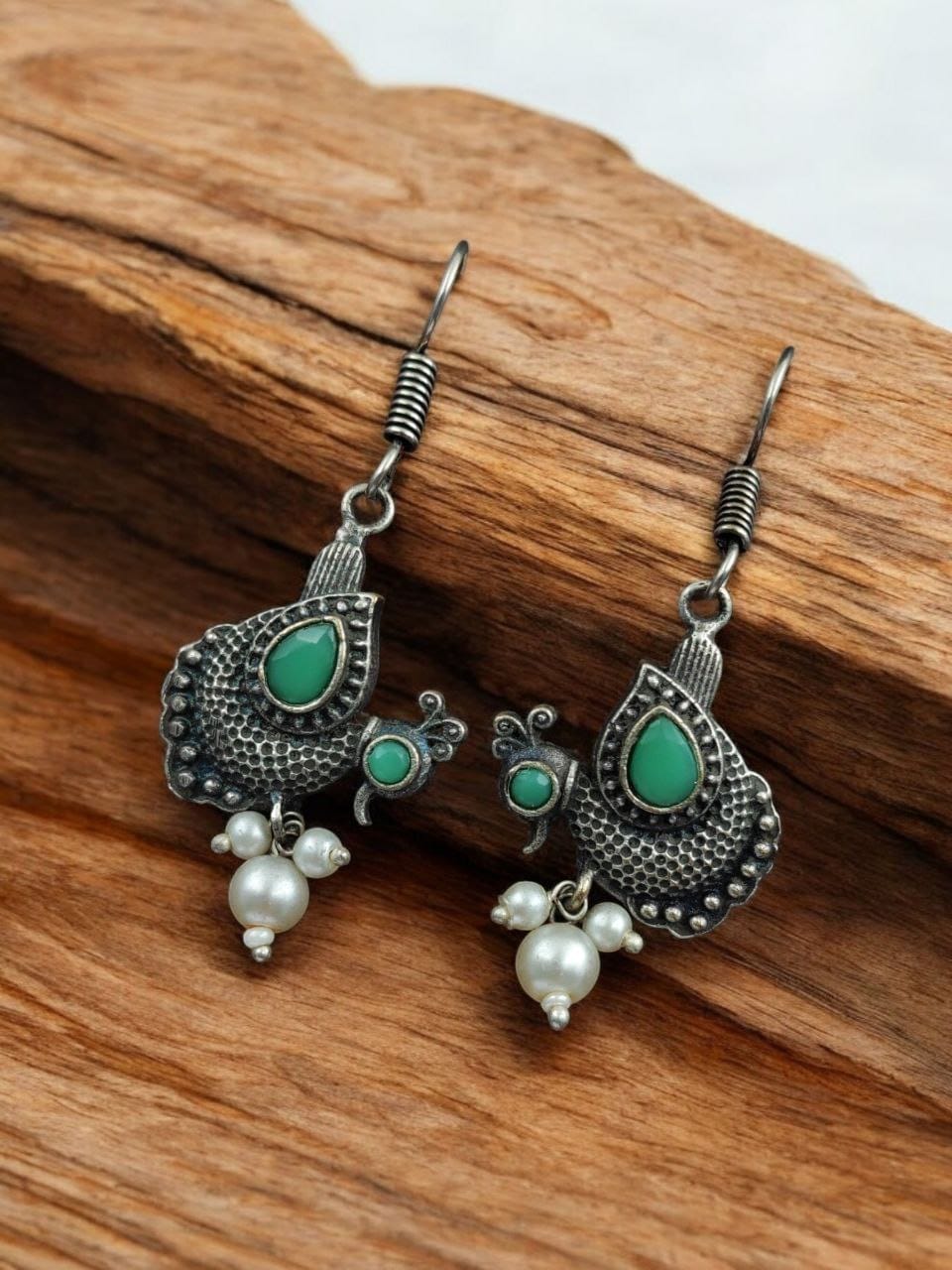 Silver Replica Peacock Hook Earrings | Best Daily Wear Oxidized Jewelry For Girls - Image 5