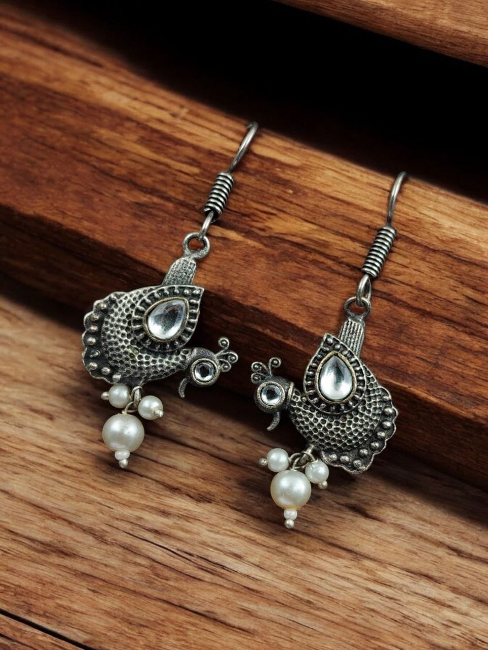 Silver Replica Peacock Hook Earrings | Best Daily Wear Oxidized Jewelry For Girls